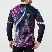 Hawaiian Monk Seal Button Sweatshirt Kakau Tribal Pattern Violet Gradient