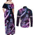 Hawaiian Monk Seal Couples Matching Off Shoulder Maxi Dress and Long Sleeve Button Shirt Kakau Tribal Pattern Violet Gradient