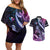 Hawaiian Monk Seal Couples Matching Off Shoulder Short Dress and Hawaiian Shirt Kakau Tribal Pattern Violet Gradient