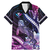 Hawaiian Monk Seal Family Matching Mermaid Dress and Hawaiian Shirt Kakau Tribal Pattern Violet Gradient