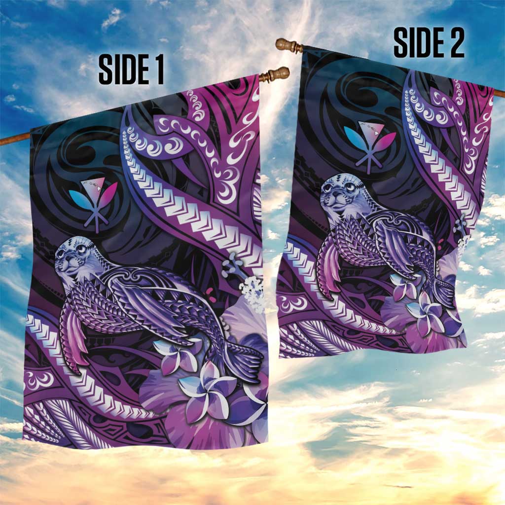 Hawaiian Monk Seal Garden Flag Kakau Tribal Pattern Violet Gradient
