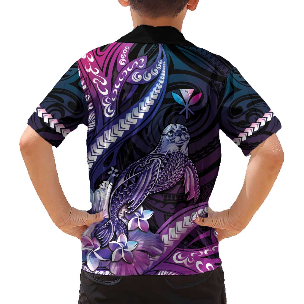 Hawaiian Monk Seal Hawaiian Shirt Kakau Tribal Pattern Violet Gradient
