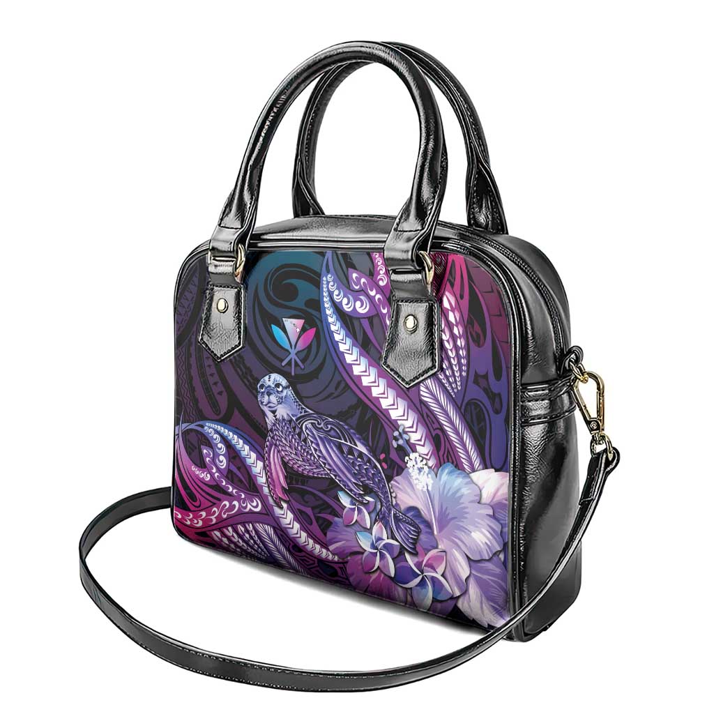 Hawaiian Monk Seal Shoulder Handbag Kakau Tribal Pattern Violet Gradient
