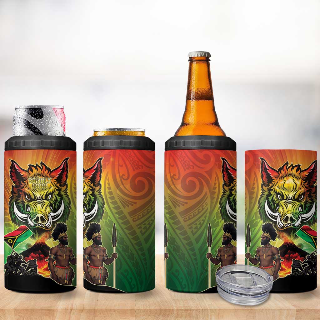 Vanuatu July 30th 1980 4 in 1 Can Cooler Tumbler Happy Independence Day - Polynesian Pride