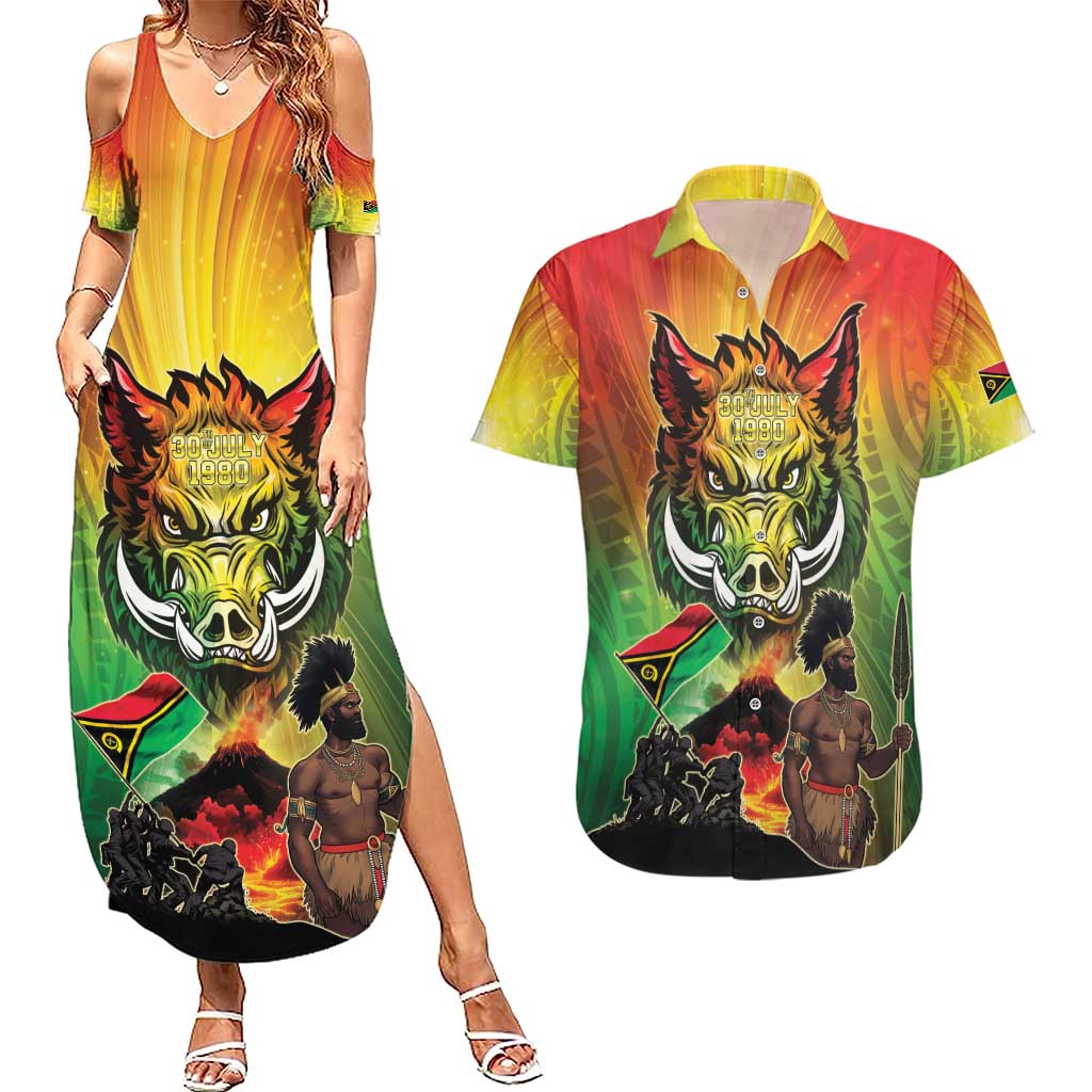 Vanuatu July 30th 1980 Couples Matching Summer Maxi Dress and Hawaiian Shirt Happy Independence Day - Polynesian Pride