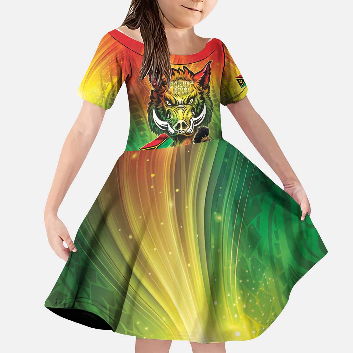 Vanuatu July 30th 1980 Kid Short Sleeve Dress Happy Independence Day - Polynesian Pride