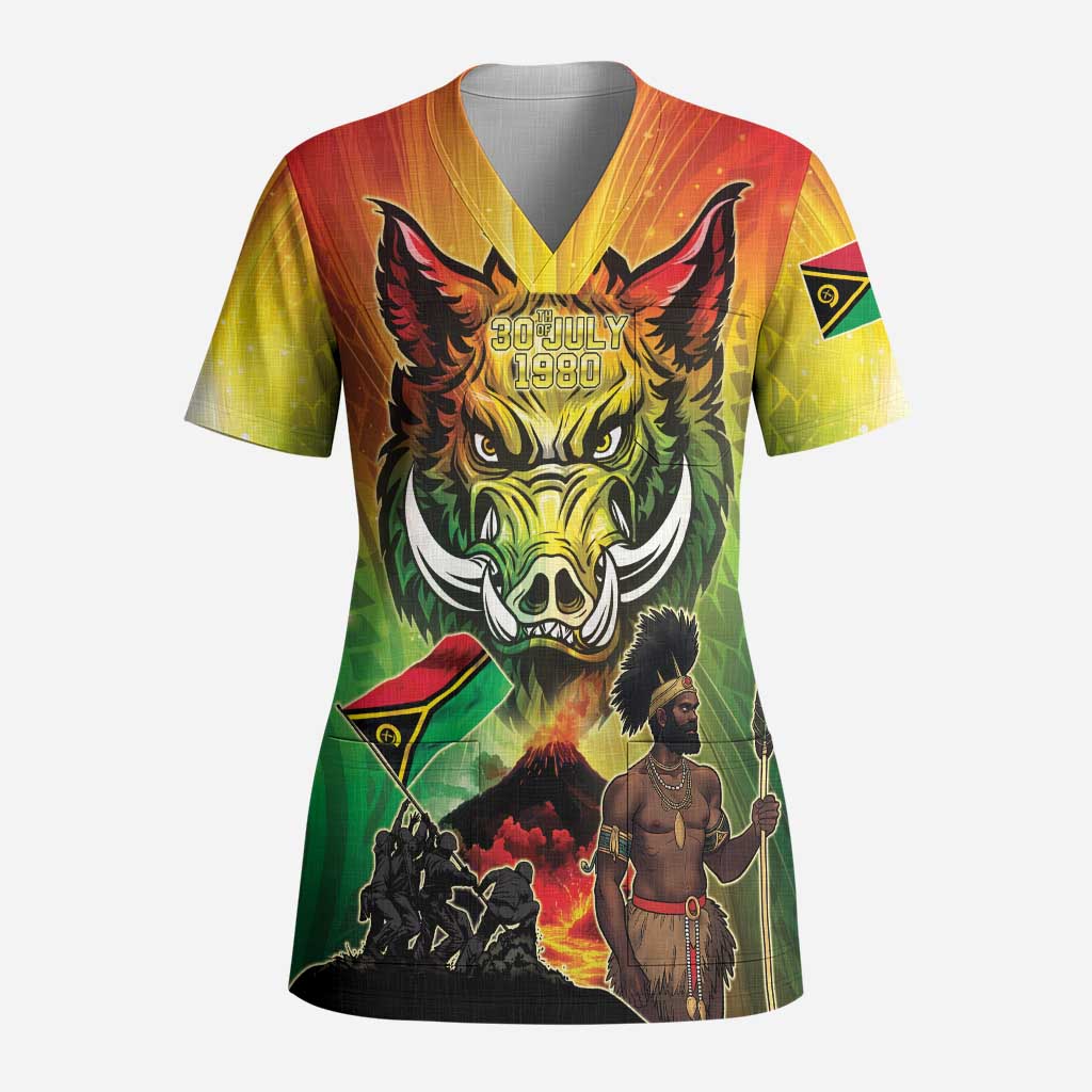 Vanuatu July 30th 1980 Scrub Top Happy Independence Day - Polynesian Pride