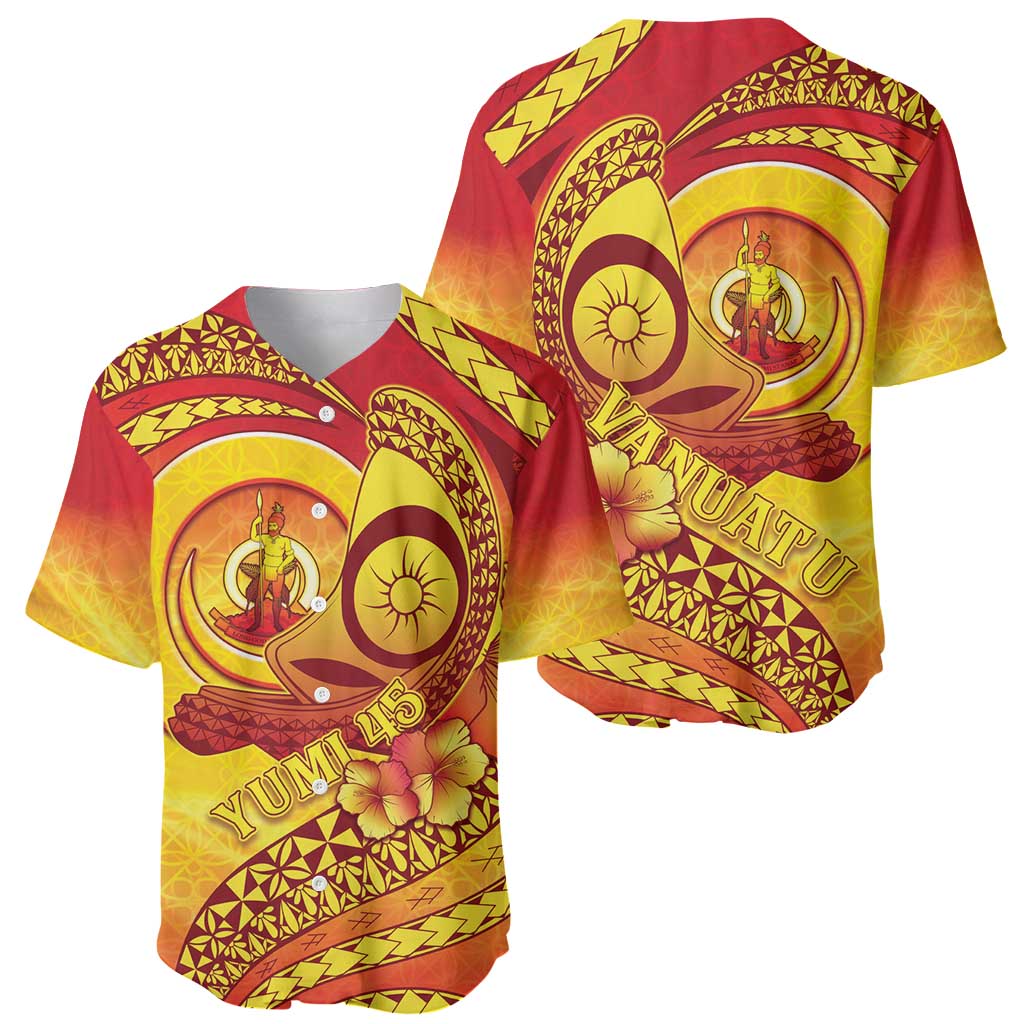Vanuatu 45 Yia Indipendens Anivesari Baseball Jersey Tamtam Drum With Boar Tusk - Polynesian Pride