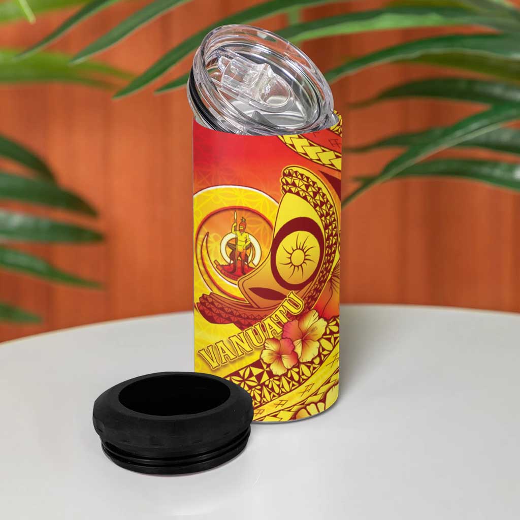 Vanuatu 45 Yia Indipendens Anivesari 4 in 1 Can Cooler Tumbler Tamtam Drum With Boar Tusk - Polynesian Pride