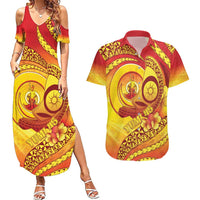 Vanuatu 45 Yia Indipendens Anivesari Couples Matching Summer Maxi Dress and Hawaiian Shirt Tamtam Drum With Boar Tusk - Polynesian Pride