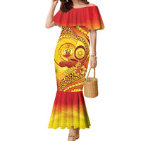 Vanuatu 45 Yia Indipendens Anivesari Family Matching Mermaid Dress and Hawaiian Shirt Tamtam Drum With Boar Tusk - Polynesian Pride