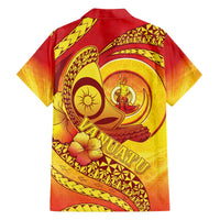 Vanuatu 45 Yia Indipendens Anivesari Family Matching Off The Shoulder Long Sleeve Dress and Hawaiian Shirt Tamtam Drum With Boar Tusk - Polynesian Pride