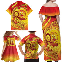 Vanuatu 45 Yia Indipendens Anivesari Family Matching Off Shoulder Maxi Dress and Hawaiian Shirt Tamtam Drum With Boar Tusk - Polynesian Pride