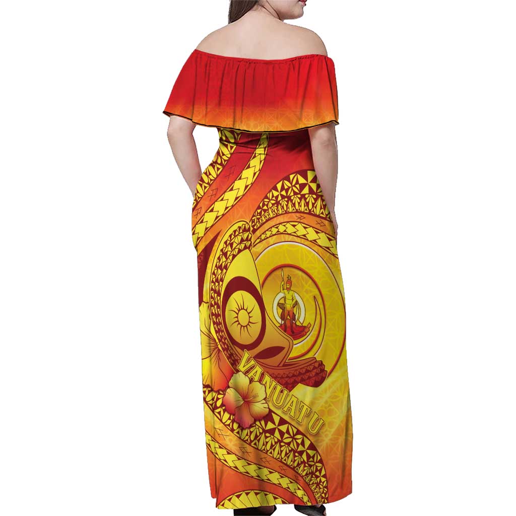 Vanuatu 45 Yia Indipendens Anivesari Family Matching Off Shoulder Maxi Dress and Hawaiian Shirt Tamtam Drum With Boar Tusk - Polynesian Pride