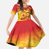 Vanuatu 45 Yia Indipendens Anivesari Family Matching Puletasi and Hawaiian Shirt Tamtam Drum With Boar Tusk LT05 Daughter's Dress Yellow - Polynesian Pride