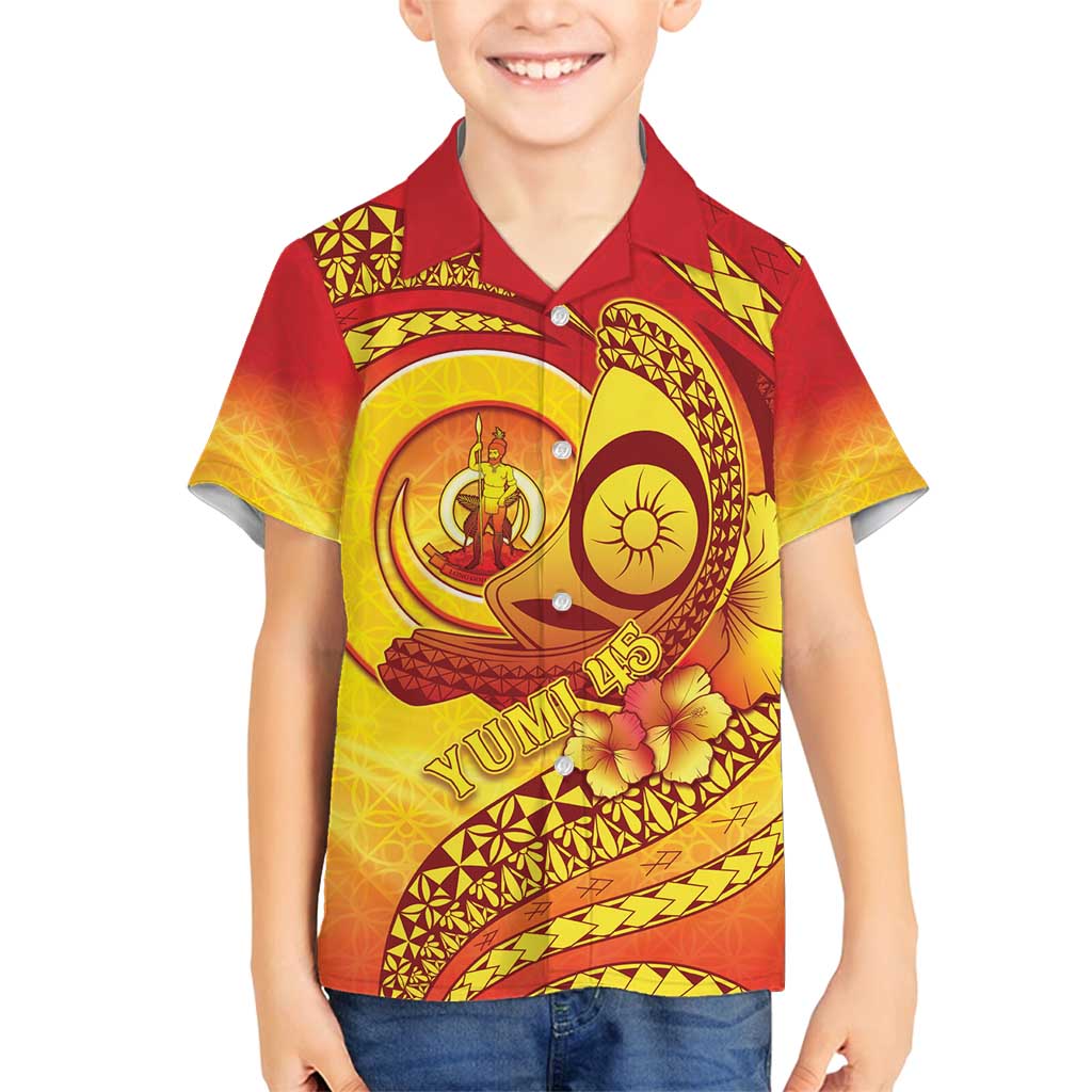 Vanuatu 45 Yia Indipendens Anivesari Family Matching Puletasi and Hawaiian Shirt Tamtam Drum With Boar Tusk LT05 Son's Shirt Yellow - Polynesian Pride
