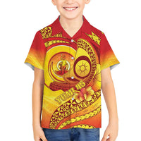 Vanuatu 45 Yia Indipendens Anivesari Family Matching Puletasi and Hawaiian Shirt Tamtam Drum With Boar Tusk LT05 Son's Shirt Yellow - Polynesian Pride