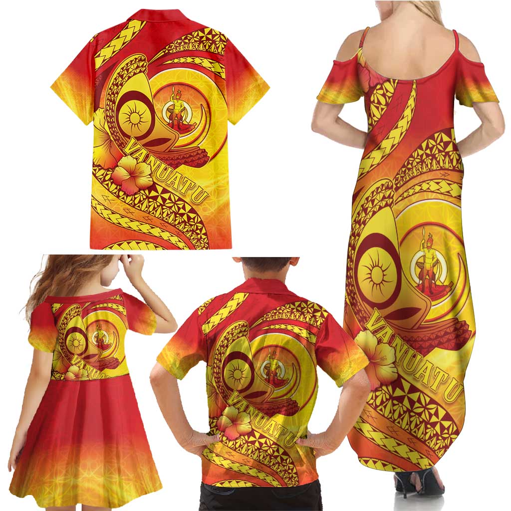 Vanuatu 45 Yia Indipendens Anivesari Family Matching Summer Maxi Dress and Hawaiian Shirt Tamtam Drum With Boar Tusk - Polynesian Pride