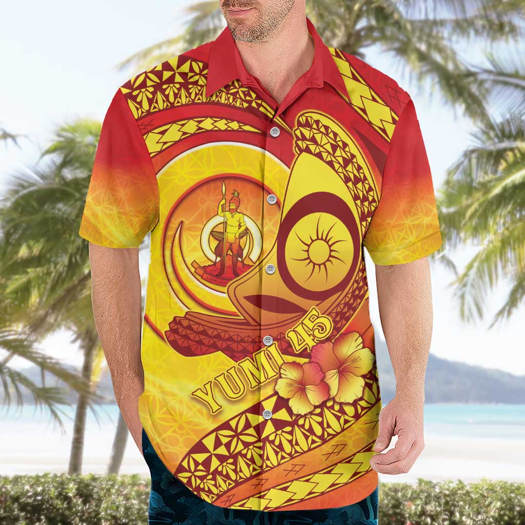 Vanuatu 45 Yia Indipendens Anivesari Hawaiian Shirt Tamtam Drum With Boar Tusk - Polynesian Pride