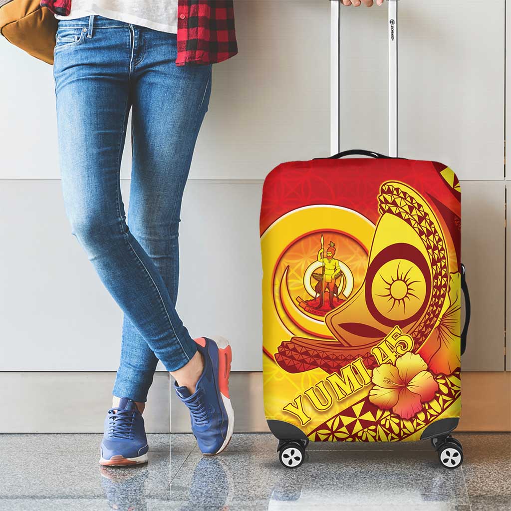 Vanuatu 45 Yia Indipendens Anivesari Luggage Cover Tamtam Drum With Boar Tusk - Polynesian Pride