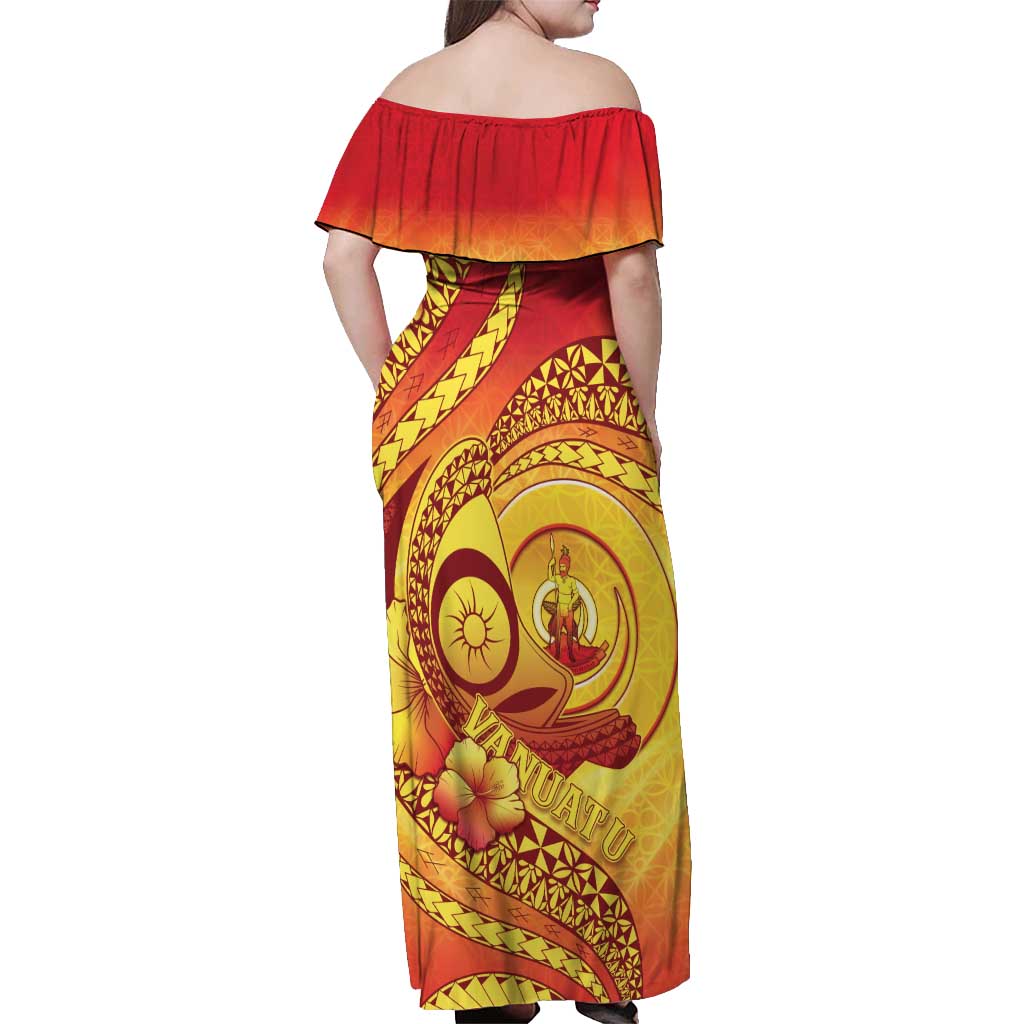 Vanuatu 45 Yia Indipendens Anivesari Off Shoulder Maxi Dress Tamtam Drum With Boar Tusk - Polynesian Pride
