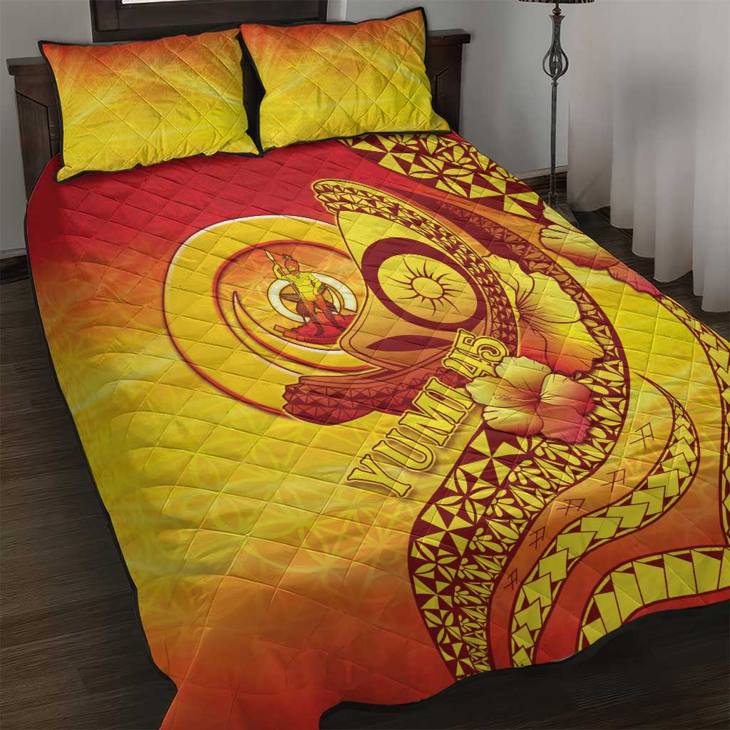 Vanuatu 45 Yia Indipendens Anivesari Quilt Bed Set Tamtam Drum With Boar Tusk - Polynesian Pride