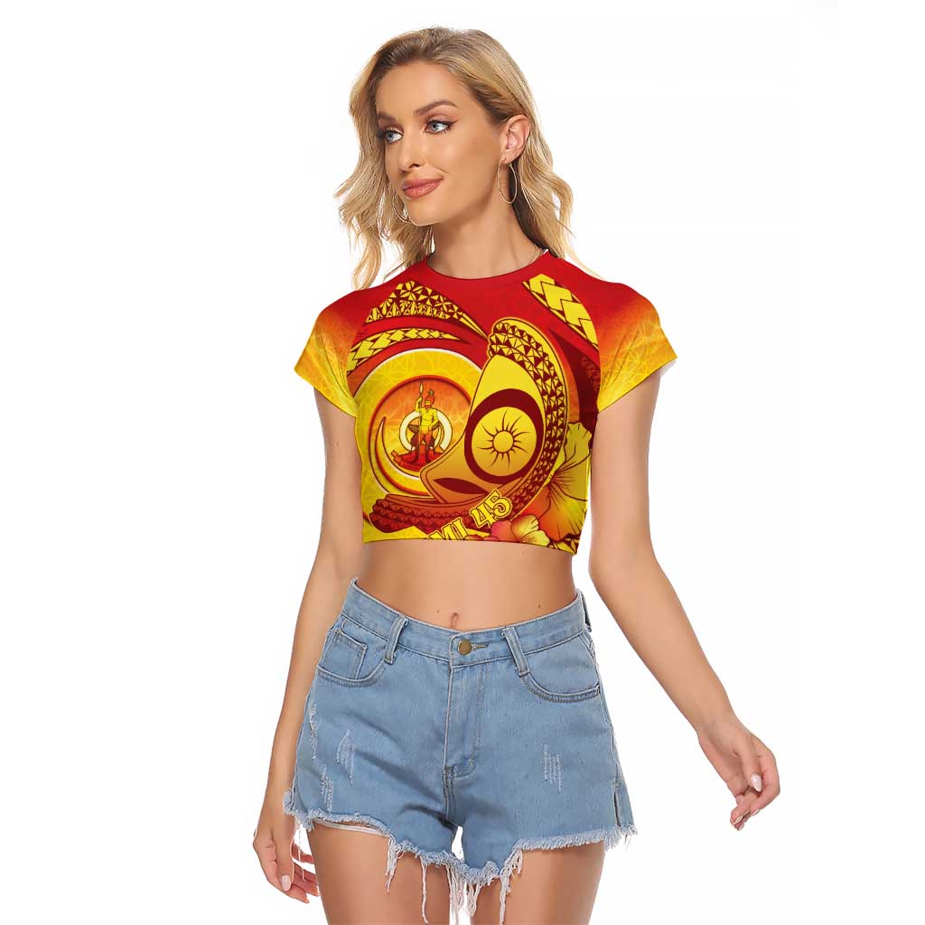 Vanuatu 45 Yia Indipendens Anivesari Raglan Cropped T Shirt Tamtam Drum With Boar Tusk - Polynesian Pride