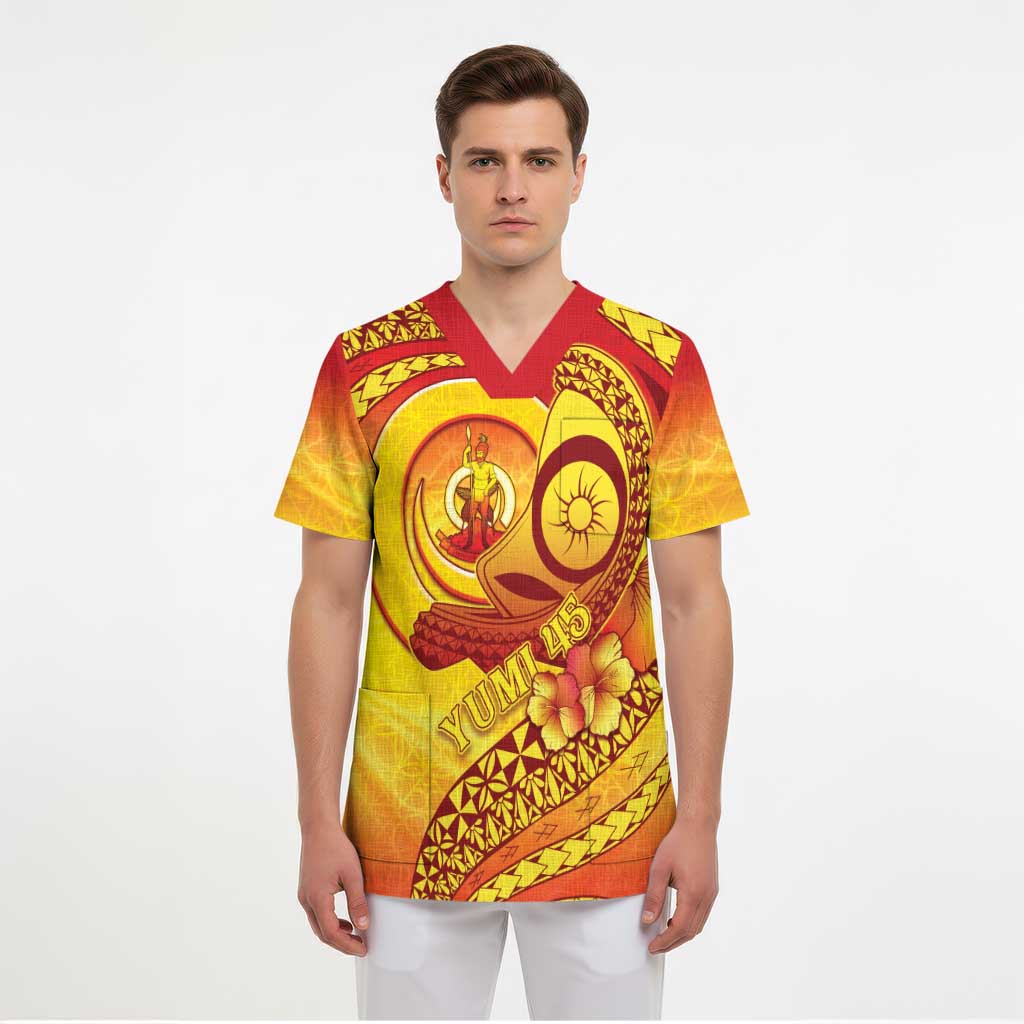 Vanuatu 45 Yia Indipendens Anivesari Scrub Top Tamtam Drum With Boar Tusk - Polynesian Pride