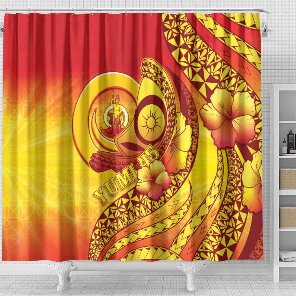 Vanuatu 45 Yia Indipendens Anivesari Shower Curtain Tamtam Drum With Boar Tusk - Polynesian Pride