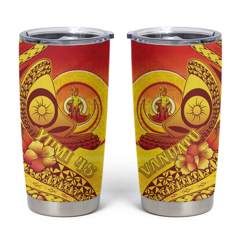 Vanuatu 45 Yia Indipendens Anivesari Tumbler Cup Tamtam Drum With Boar Tusk - Polynesian Pride