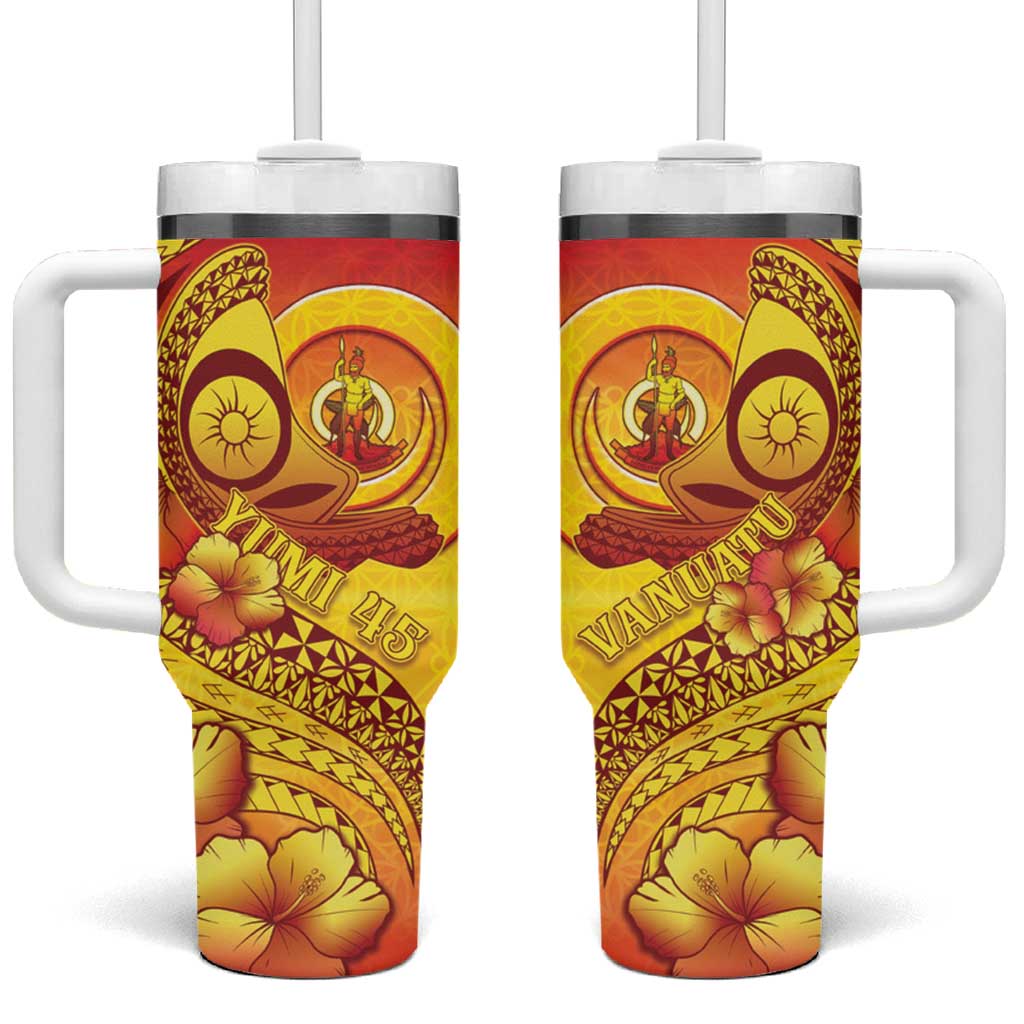 Vanuatu 45 Yia Indipendens Anivesari Tumbler With Handle Tamtam Drum With Boar Tusk - Polynesian Pride