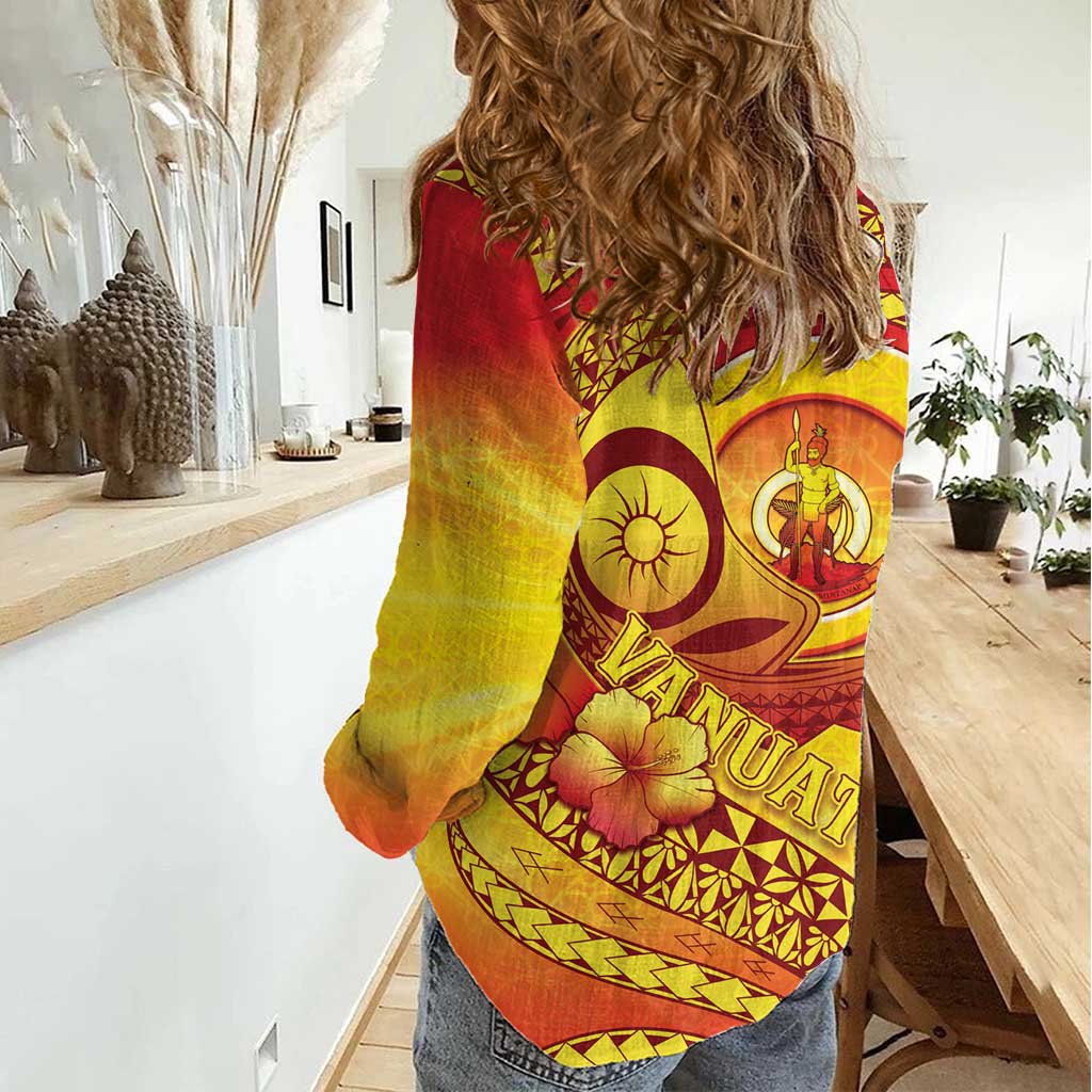 Vanuatu 45 Yia Indipendens Anivesari Women Casual Shirt Tamtam Drum With Boar Tusk LT05 - Polynesian Pride