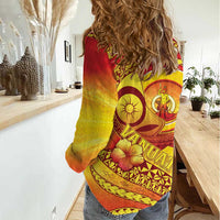Vanuatu 45 Yia Indipendens Anivesari Women Casual Shirt Tamtam Drum With Boar Tusk LT05 - Polynesian Pride