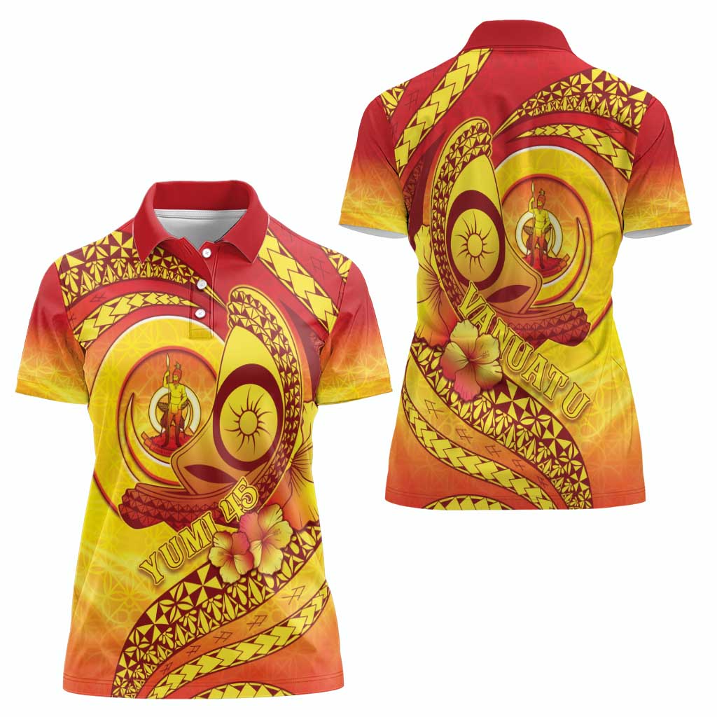 Vanuatu 45 Yia Indipendens Anivesari Women Polo Shirt Tamtam Drum With Boar Tusk - Polynesian Pride