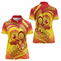 Vanuatu 45 Yia Indipendens Anivesari Women Polo Shirt Tamtam Drum With Boar Tusk - Polynesian Pride