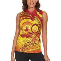 Vanuatu 45 Yia Indipendens Anivesari Women Sleeveless Polo Shirt Tamtam Drum With Boar Tusk LT05 - Polynesian Pride