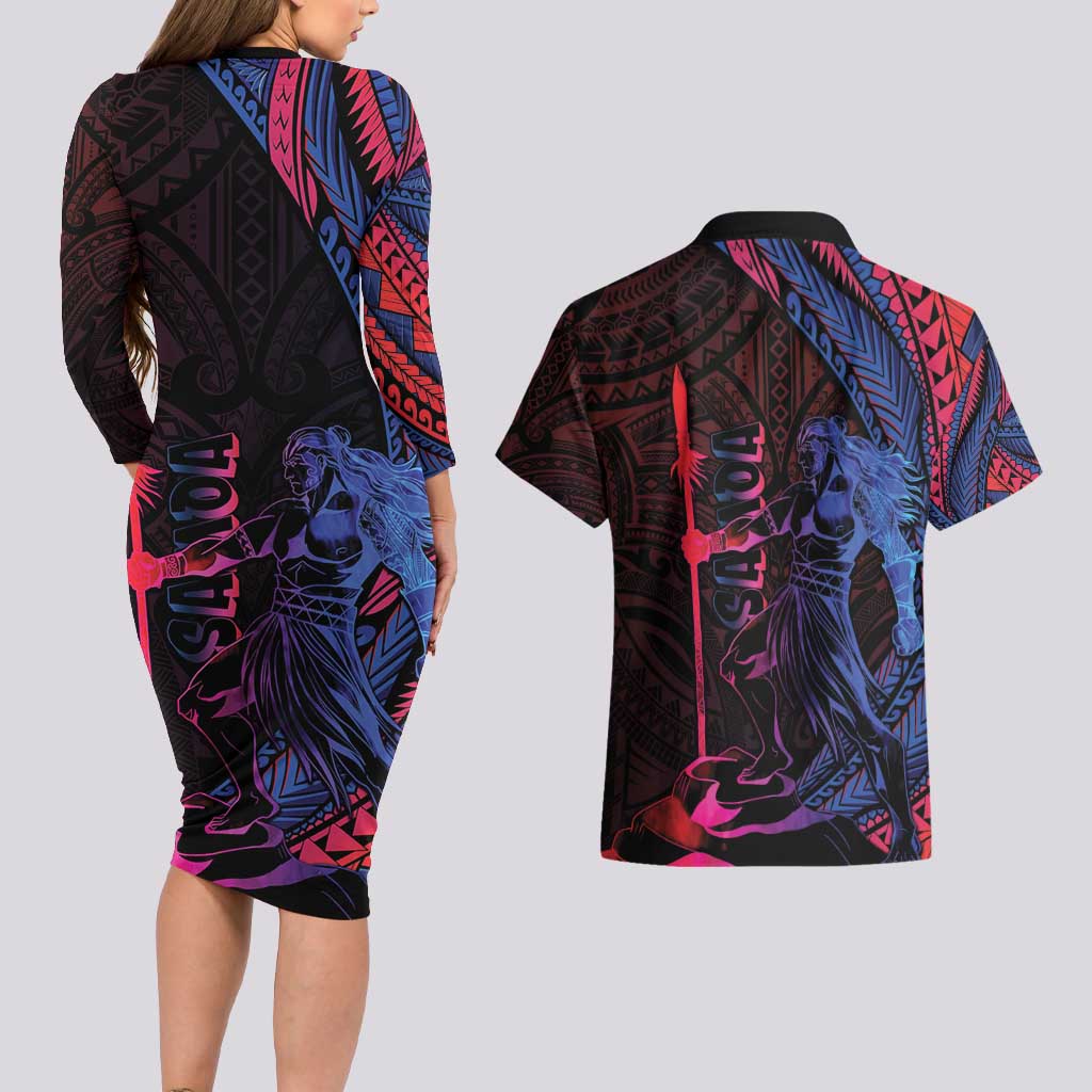 Samoan Pride Couples Matching Long Sleeve Bodycon Dress and Hawaiian Shirt The Tui Manua - Polynesian Pride