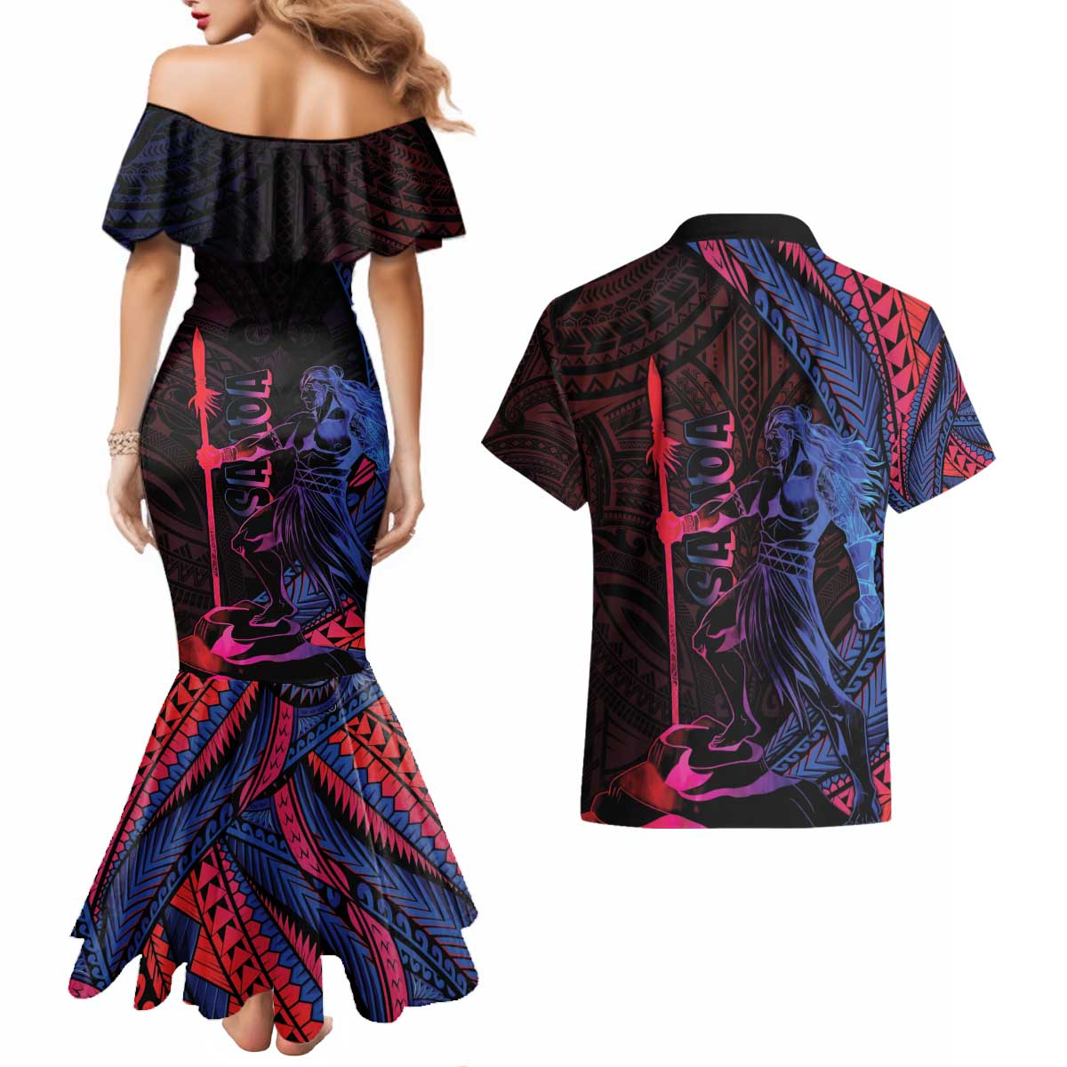 Samoan Pride Couples Matching Mermaid Dress and Hawaiian Shirt The Tui Manua - Polynesian Pride