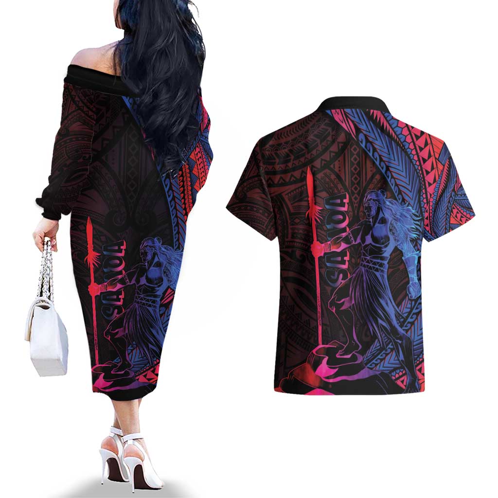 Samoan Pride Couples Matching Off The Shoulder Long Sleeve Dress and Hawaiian Shirt The Tui Manua - Polynesian Pride