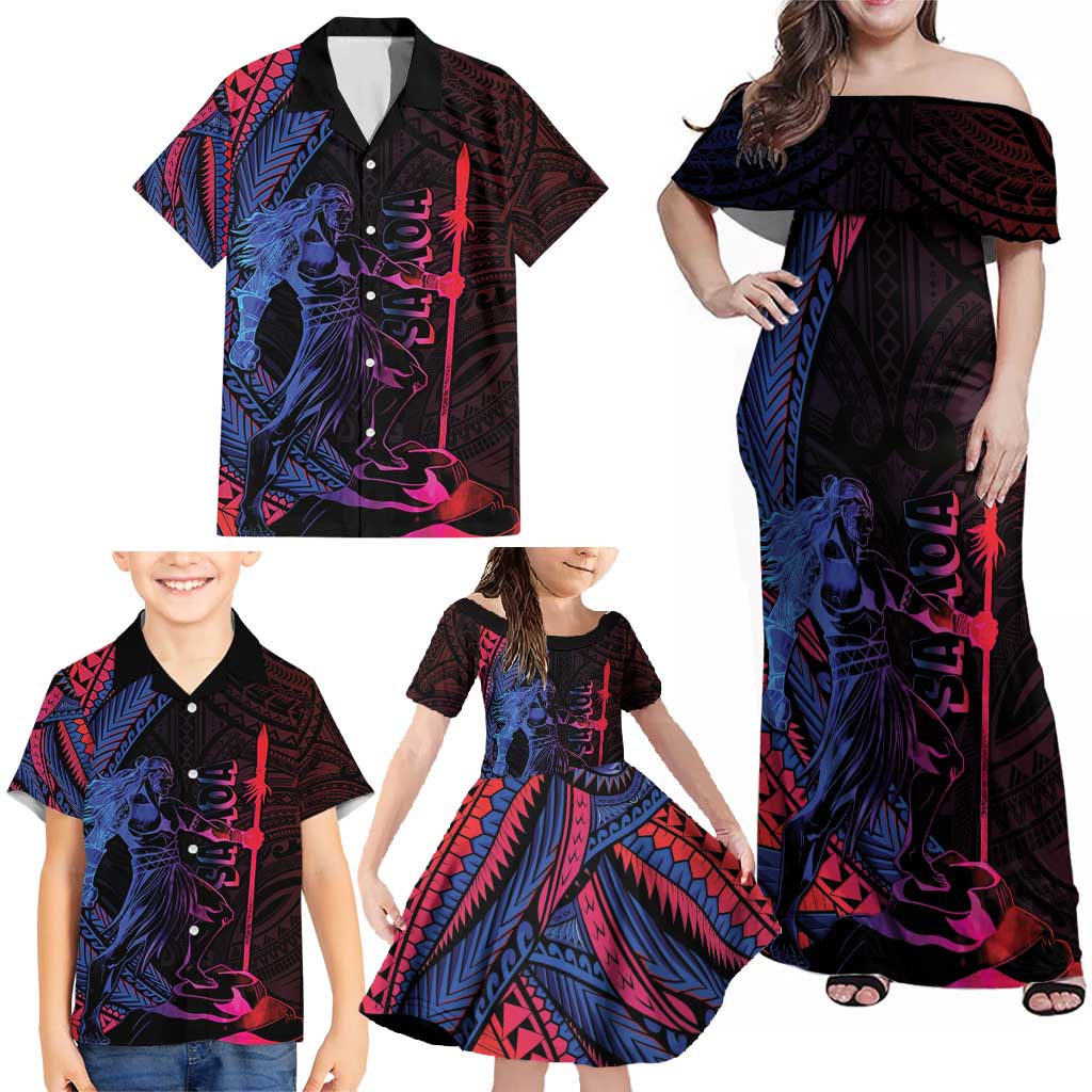 Samoan Pride Family Matching Off Shoulder Maxi Dress and Hawaiian Shirt The Tui Manua - Polynesian Pride