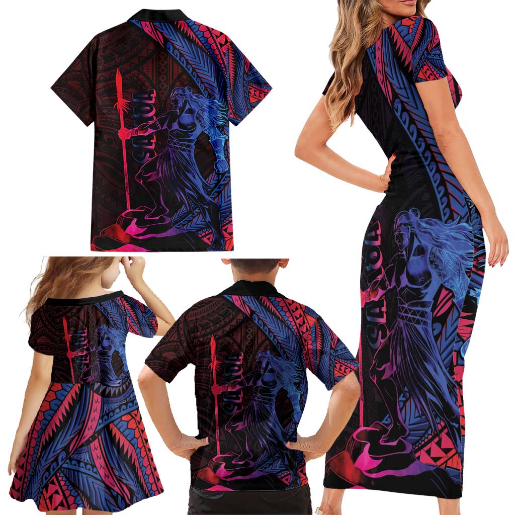 Samoan Pride Family Matching Short Sleeve Bodycon Dress and Hawaiian Shirt The Tui Manua - Polynesian Pride