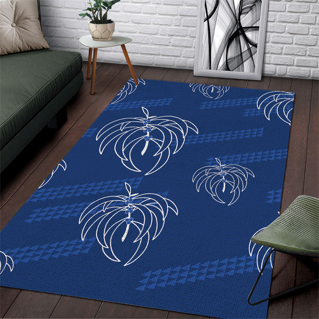 Aloha Hawaii Acacia Koa Leaves Area Rug Navy Kakau Tribal Pattern