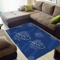 Aloha Hawaii Acacia Koa Leaves Area Rug Navy Kakau Tribal Pattern
