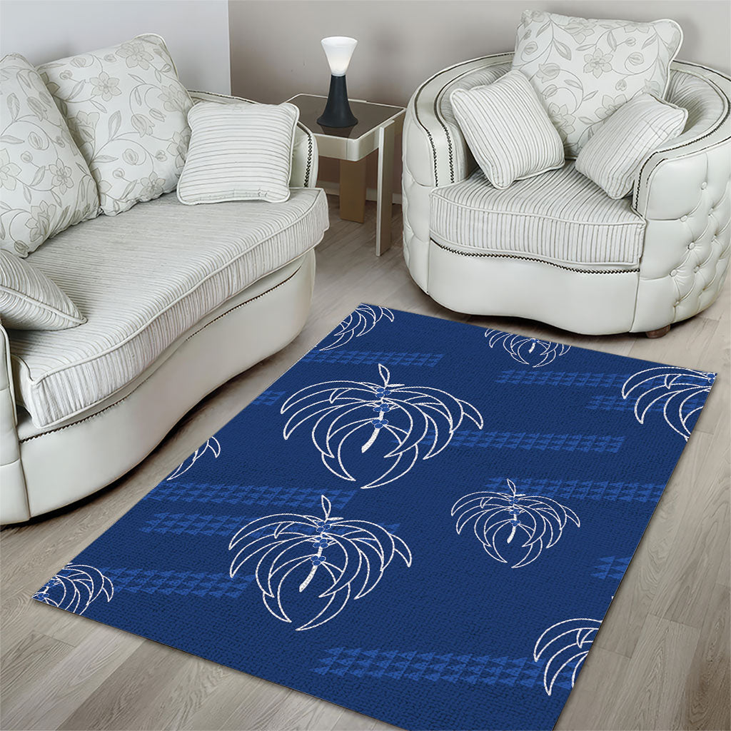 Aloha Hawaii Acacia Koa Leaves Area Rug Navy Kakau Tribal Pattern
