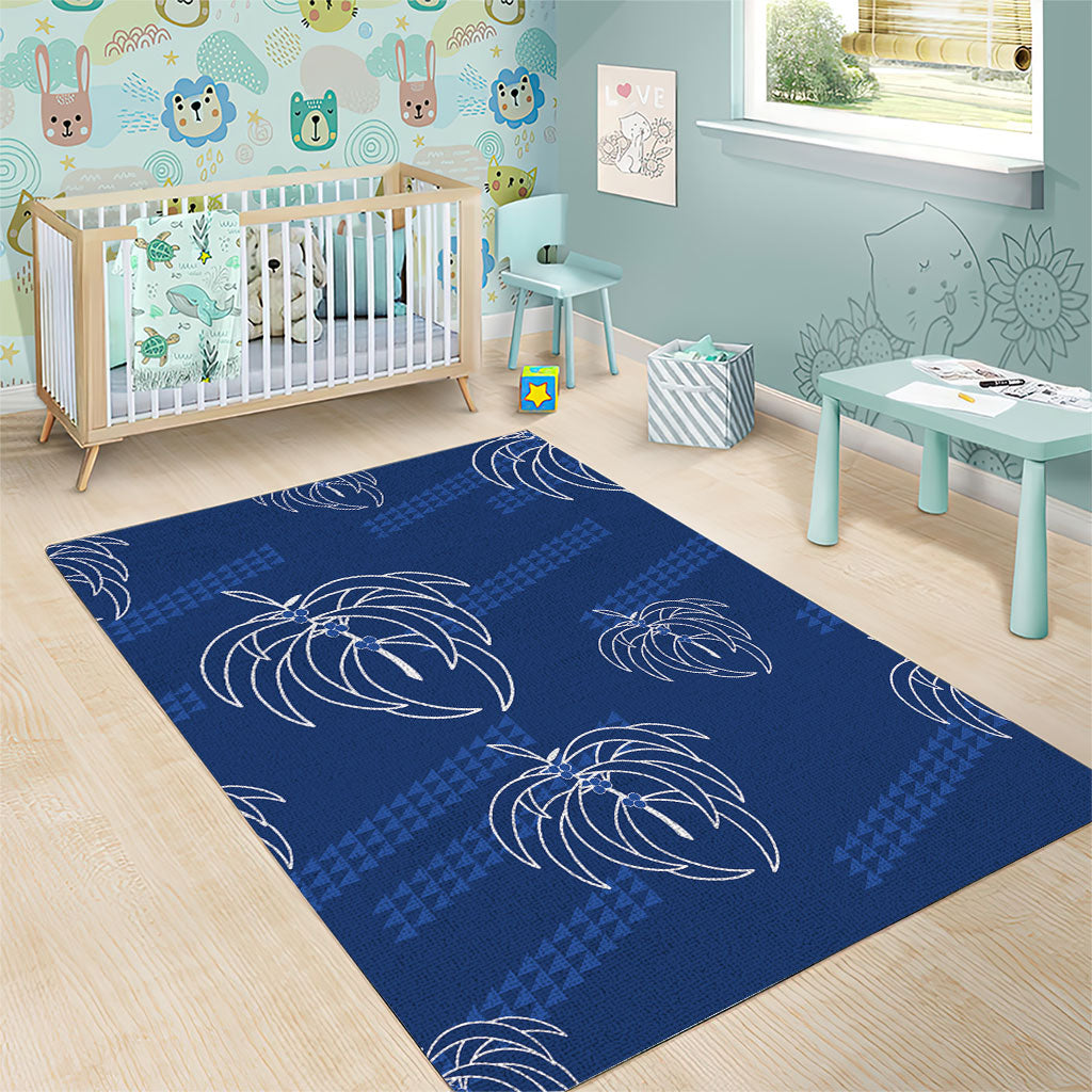 Aloha Hawaii Acacia Koa Leaves Area Rug Navy Kakau Tribal Pattern