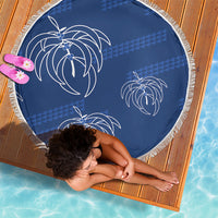 Aloha Hawaii Acacia Koa Leaves Beach Blanket Navy Kakau Tribal Pattern
