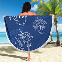 Aloha Hawaii Acacia Koa Leaves Beach Blanket Navy Kakau Tribal Pattern