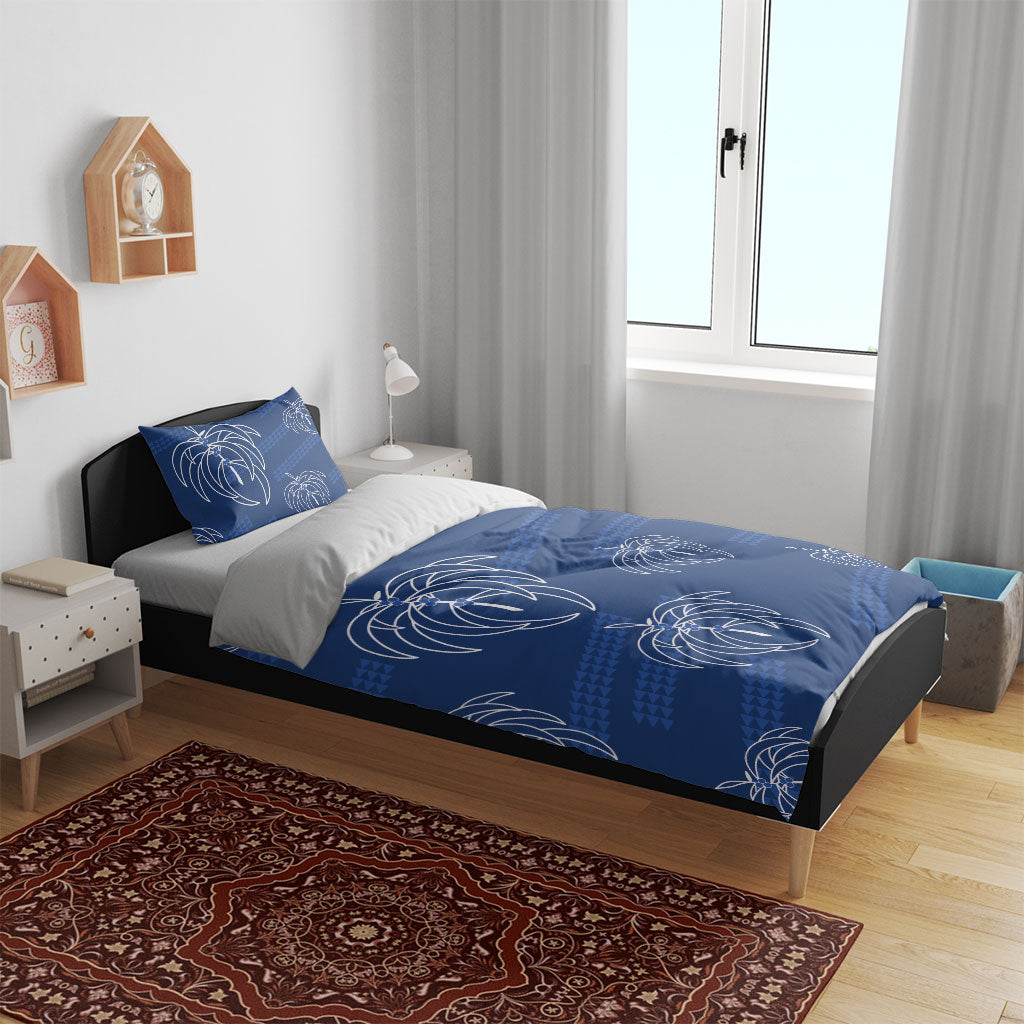 Aloha Hawaii Acacia Koa Leaves Bedding Set Navy Kakau Tribal Pattern