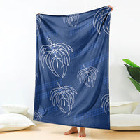 Aloha Hawaii Acacia Koa Leaves Blanket Navy Kakau Tribal Pattern