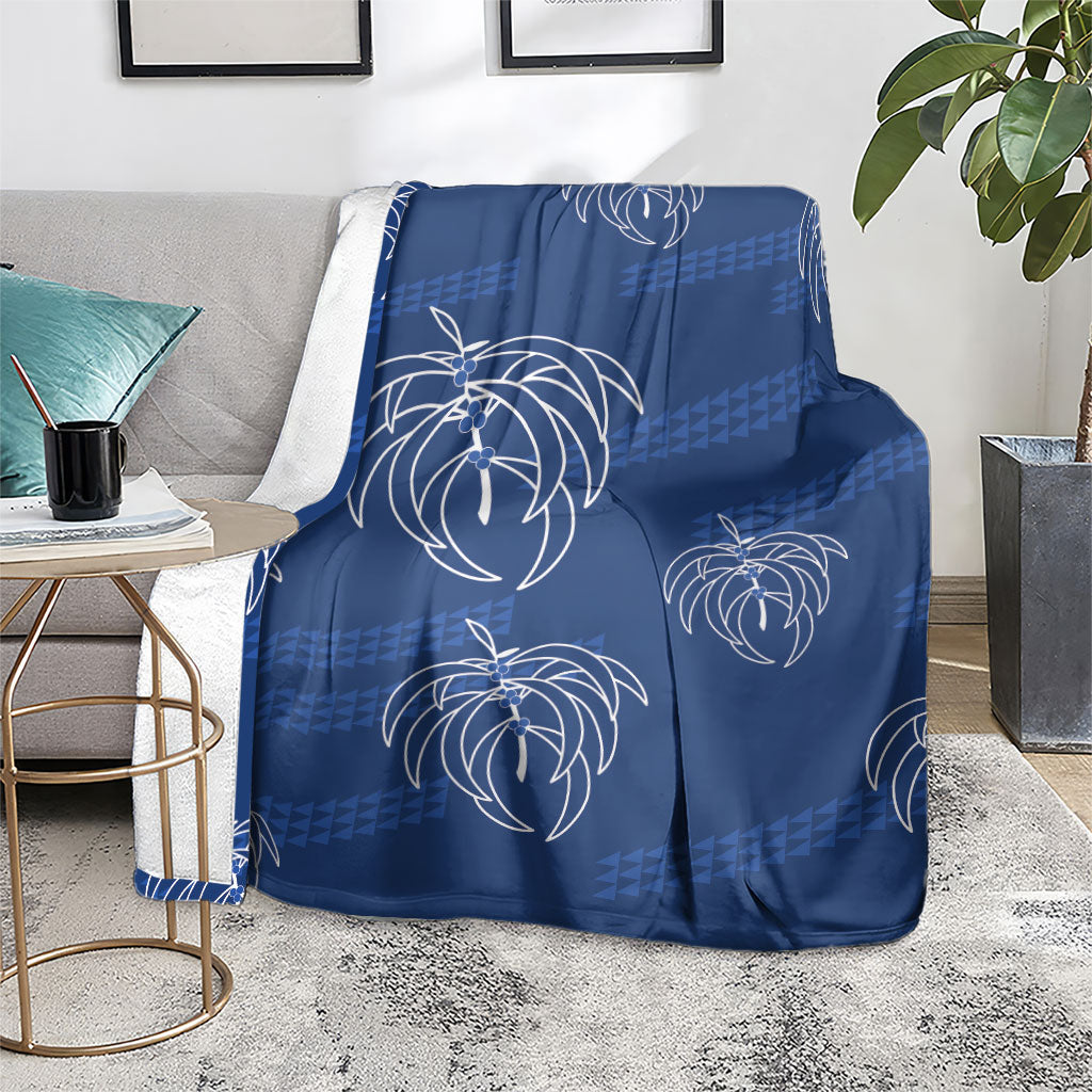 Aloha Hawaii Acacia Koa Leaves Blanket Navy Kakau Tribal Pattern